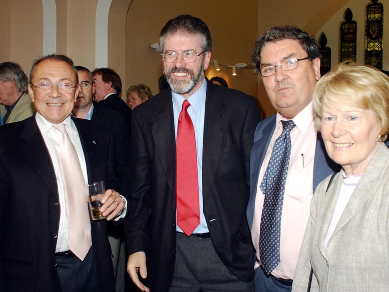 Former French prime minister Michel Rocard with Foyle MP and MEP John Hume and his wife Pat and Gerry Adams, President of Sinn Féin.