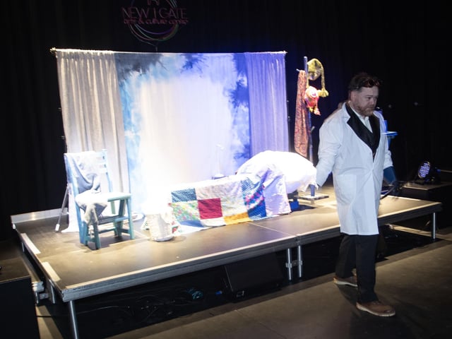 The Mad Scientist (aka Peter E. Davidson) entertaining the attendance at Saturday's Feile event in New Gate Arts and Culture Centre, Derry.