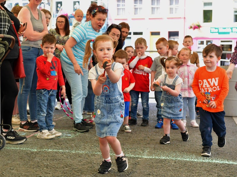 A heat of the egg and spoon race underway during the Carbdonagh Family fun Day on Saturday afternoon last. Photo: George Sweeney. DER2327GS - 091