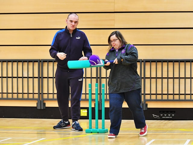 Action from the Cricket Blitz, organised by the North West Cricket Union, held in the Foyle arena on Monday afternoon. Photograph: George Sweeney
