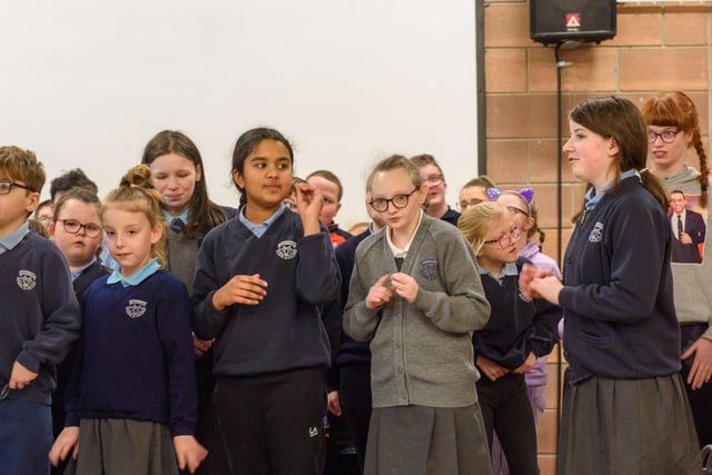 Derry City and Strabane District Council Mayor, Councillor Sandra Duffy visited Ardnashee School and College where she met some of the pupils, was entertained by the school choir, took part in a Q&A before visiting the site of the new school which is under construction on the Northland Road. Picture Martin McKeown 24.02.23