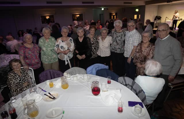 The effervescent Spasy McGilloway and his Creggan gang pictured during Tuesday's Triax Dinner and Dance at the Maldron Hotel. (Photos: JIm McCafferty Photography)