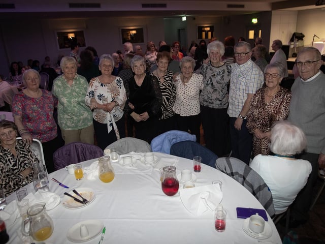The effervescent Spasy McGilloway and his Creggan gang pictured during Tuesday's Triax Dinner and Dance at the Maldron Hotel. (Photos: JIm McCafferty Photography)