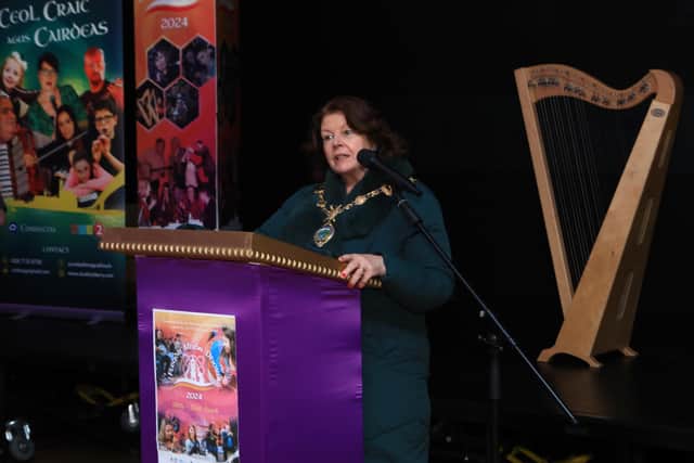 Mayor of Derry City and Strabane District Council, Cllr Patricia Logue addressing the audience at the launch of Fleadh Mhór Dhoire at Studio 2. Picture courtesy of Tom Heaney – nwpresspics.com