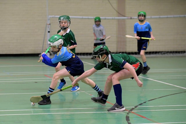 Action from Gaelscoil na Daroge against Good Shepherd Primary School.  Photo: George Sweeney