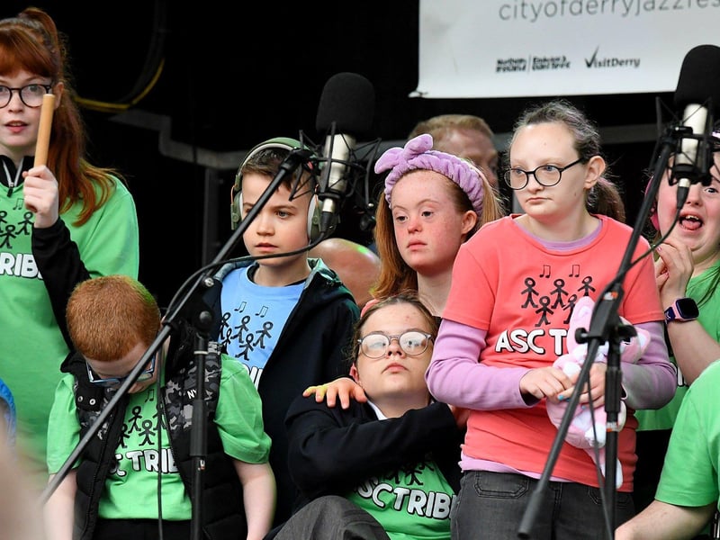 Ardnashee School Choir and Band on stage in Guildhall Square. Photo: George Sweeney