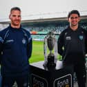 Ardmore FC captain Jack Higgins with his Enniskillen Town United counterpart at Windsor Park ahead of Friday's ​fonaCAB Craig Stanfield Junior Cup Final. (Photo: IFA)