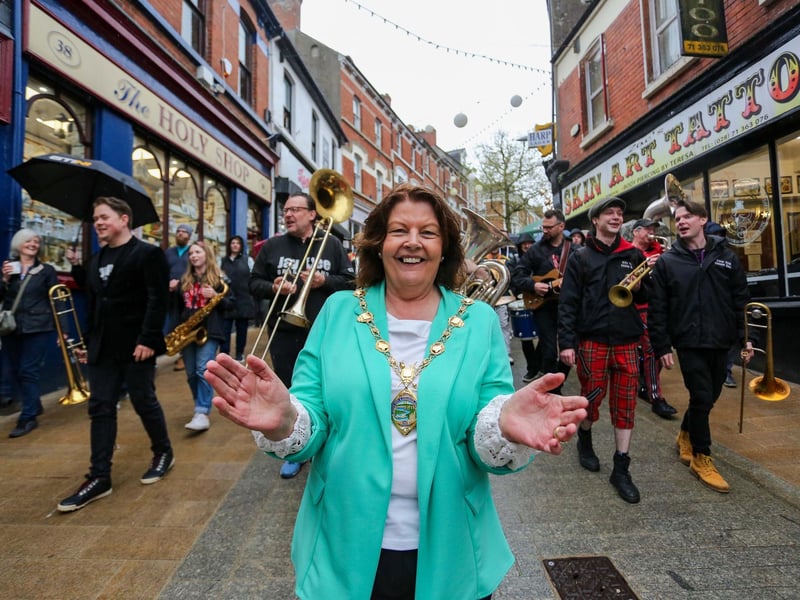 City of Derry Jazz and Big Band Festival.The Mayor of Derry and Strabane, Councillor Patricia Logue leads off the DLD Second Line ParadeMandatory Credit © Lorcan Doherty