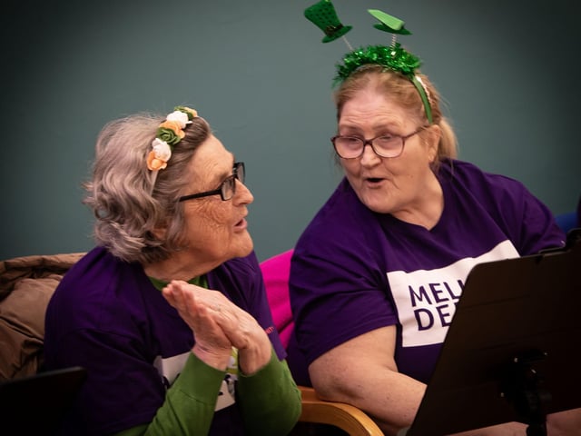 The lovely Detta and volunteer Jeanie singing their hearts out on St. Patrick's Day.
