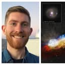 Dr Matt Nicholl and his international colleagues made the astounding discovery. Picture right shows: Artist’s impression of an orbiting star crashing through the accretion disc around a supermassive black hole and causing a burst of X-rays. Inset: Detection of X-rays (purple) with NASA’s Chandra X-ray Observatory, overlaid on a visible light image of the host galax. Image credit: Data/Image Processing: M. Nicholl et al./NASA/CXC/PanSTARRS/NSF/Legacy Survey/SDSS/SAO/N. Wolk; Illustration: Soheb Mandhai/The Astro Phoenix