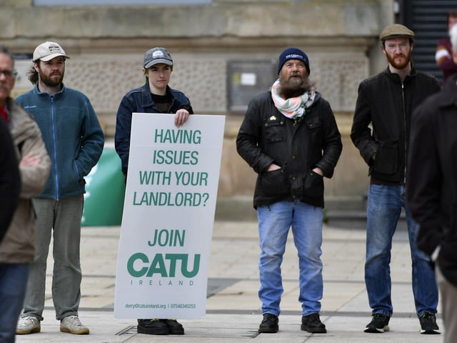 Supporters attend the Celebration of Migrant Workers rally held in Guildhall Square on Sunday afternoon. Photo: George Sweeney