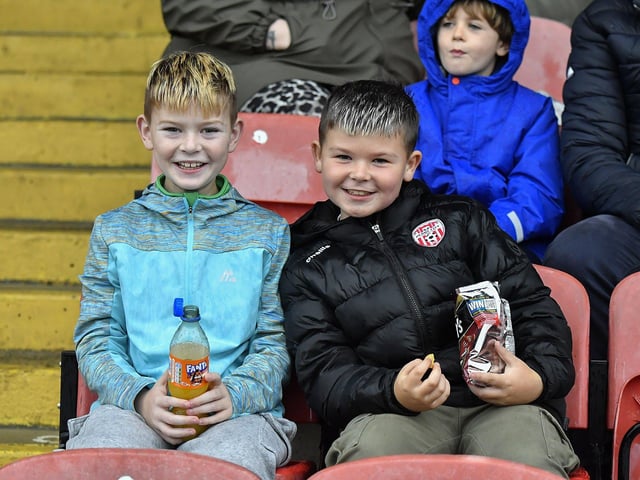 Fans in Celtic Park, on Sunday afternoon, for the Derry Junior Football Championship Final between Doire Trasna and Slaughtmanus. Photo: George Sweeney