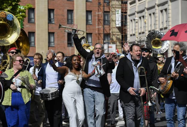 The Jazz Festival’s DLD Second Line Parade Saturday morning. Photo: George Sweeney