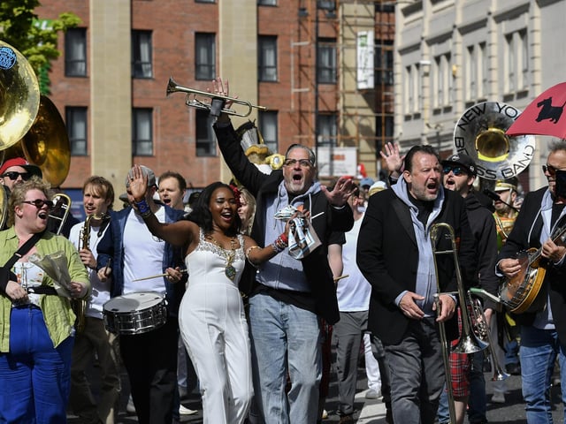 The Jazz Festival’s DLD Second Line Parade Saturday morning. Photo: George Sweeney