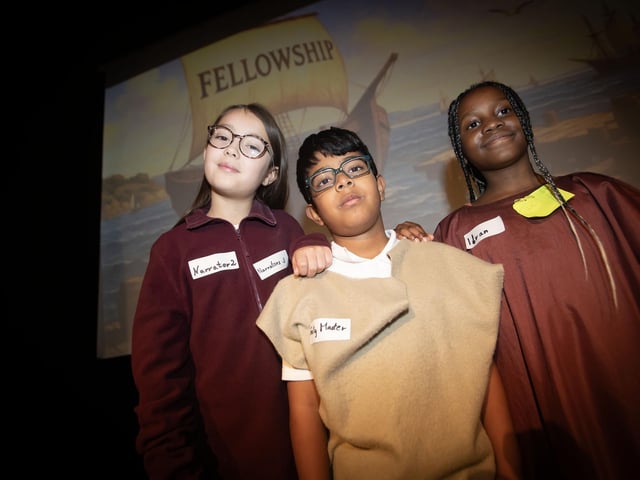 Pupils from the Long Tower and Fountain PS performing in Friday's 'Voyage of the Fellowship' at the Playhouse - an inspiring inter-faith play celebrating teamwork, diversity, and understanding across communities, and written by local playwright Dominic Kearney. (Photos: Jim McCafferty Photography) : .