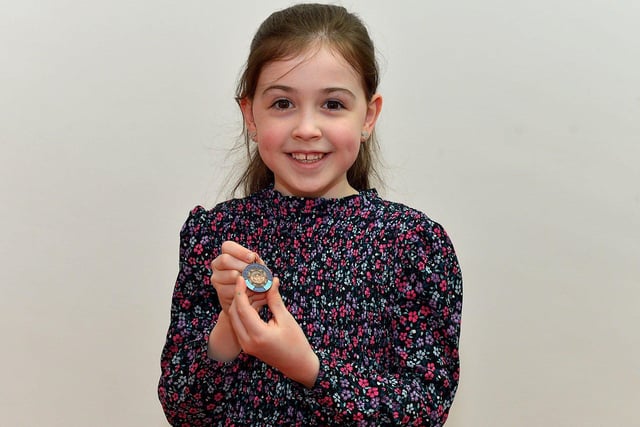 Holly McLaughlin was awarded third place in P4 Poem at the Feis Dhoire Cholmcille on Tuesday at the Millennium Forum. Photo: George Sweeney.  DER2315GS – 172