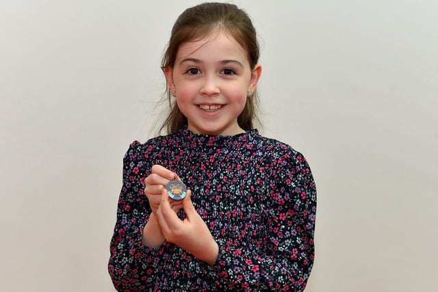 Holly McLaughlin was awarded third place in P4 Poem at the Feis Dhoire Cholmcille on Tuesday at the Millennium Forum. Photo: George Sweeney. DER2315GS – 172