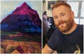 Derry artist John O'Flaherty-Lynch and one of his contemporary landscape art works.