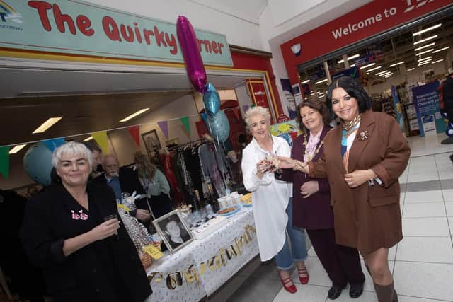 FIRST BIRTHDAY CELEBRATIONS!. . . .The Mayor, Patricia Logue pictured at Hurt's 'The Quirky Corner' Charity Shop, Quayside to help celebrate their first birthday. Included from left is Leanne Doherty, Business Development Manager, Sadie O'Reilly, Hurt Founder, and Vivienne Wood, manager.