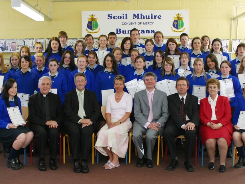 Certificate and medal winners at Scoil Mhuire College prizegiving pictured with school principal Liam Rainey and special guests.   (2805JB35)