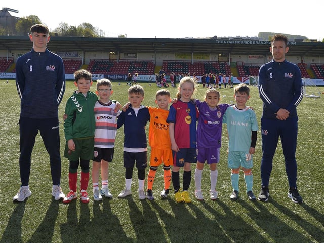 Some of the childen who participated in the Ryan McBride Foundation's Soccer Camp held in the Brandywell Stadium. Photo: George Sweeney