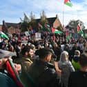 Pro-Palestinian protestors during a rally in Belfast on Saturday  Pic: Colm Lenaghan/Pacemaker