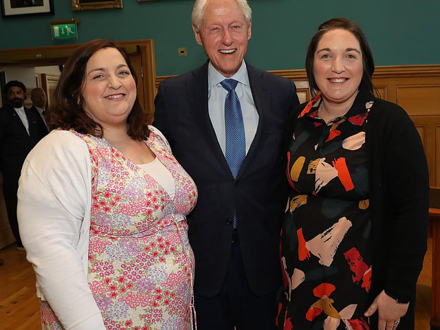 Bill Clinton with John Hume's nieces Úna Gallagher and Seana McMonagle
