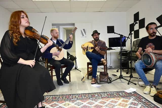 Mshakt Collective playing with some of the North West Folk Collective during a week-long music residency in Derry-Londonderry last summer.