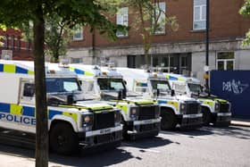 Police and protesters in a stand-off on University Road near the Islamic Centre.Photograph by Declan Roughan / Press Eye