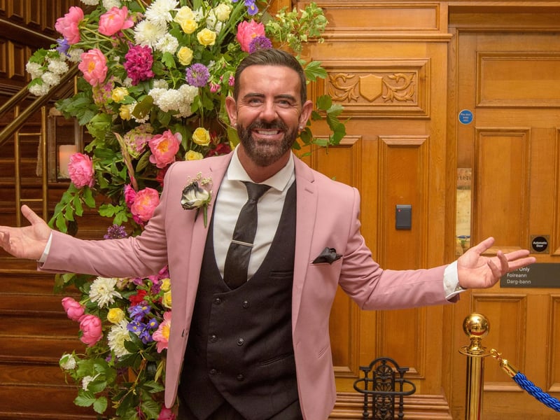 The Mayor Councillor Patricia Logue hosted the annual Mayor’s Ball in the Guildhall in aid of her crossed Charities the Foyle Hospice and Ryan McBride Foundation. Pictured at the event is compere, Michael Doherty. Picture Martin McKeown. 24.05.24