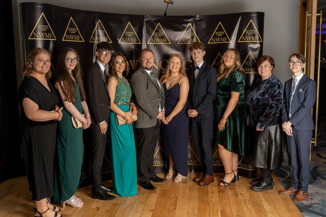 Members of Strabane Academy’s Anti-Bullying Team with teachers Mr Hetherington and Mrs Dunn. The Academy won Schools Anti-Racism Ambassador at the awards organised by the North West Migrants Forum.