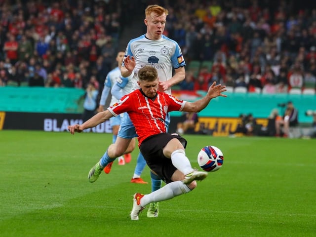 Derry City defender Ronan Boyce clears his lines during Sunday's superb 4-0 FAI Cup final victory over Shelbourne in the Aviva Stadium. (Photo: Photo: Kevin Moore/MCI)