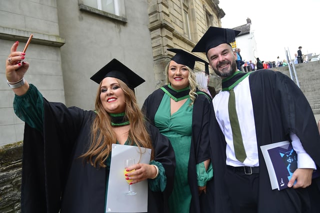 Kathleen McDonagh, Kerry McGarvey, Kevin Donnelly who graduated in Social work at Magee pictured during their graduation day.