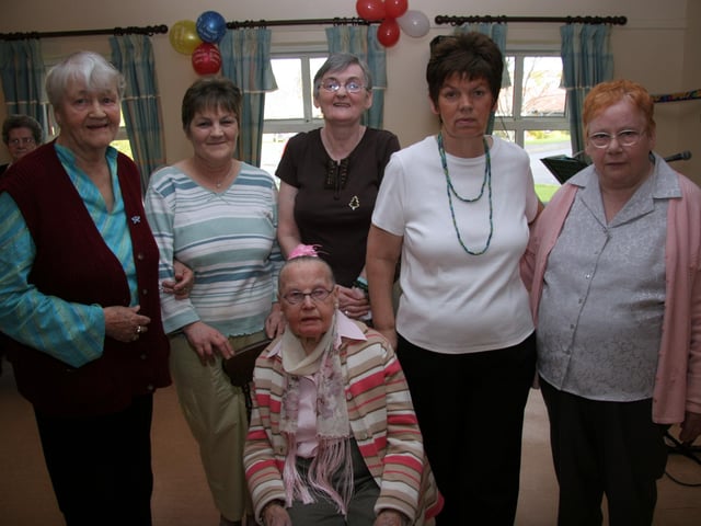 Nellie celebrates her 90th birthday with, Vera, Many, Bernadette, Maire and Vera 0211JML : Parties and celebrations across Derry in May 2006.