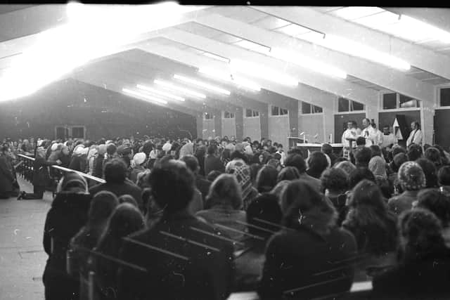 Parishioners at the consecration of St. Brigid's chapel in Carnhill in 1974.
