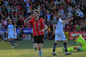 Derry City’s Jamie McGonigle celebrates his first-half goal against Sligo Rovers.  Photo: George Sweeney. DER2327GS –  023