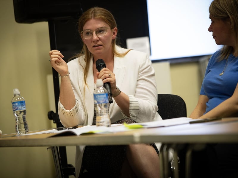 Sara Duddy addressing the audience at Tuesday's panel discussion on 'Living with Injustice' at the Creggan Neighbourhood Partnership building.