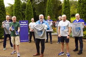 Foyle Hospice’s Noel McMonagle, Donall Henderson and male staff encourage men to sign up for this year’s Male Walk/Run.