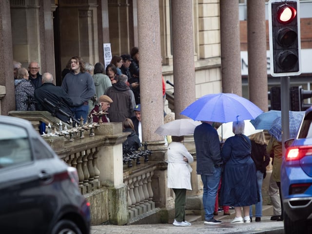 Queues outside St. Columb's Hall on Sunday night for the Feile '25's Martin Hayes Concert - regarded as one of the most significant talents to emerge in the world of Irish traditional music in recent years. (Photos: Jim McCafferty Photography) : .