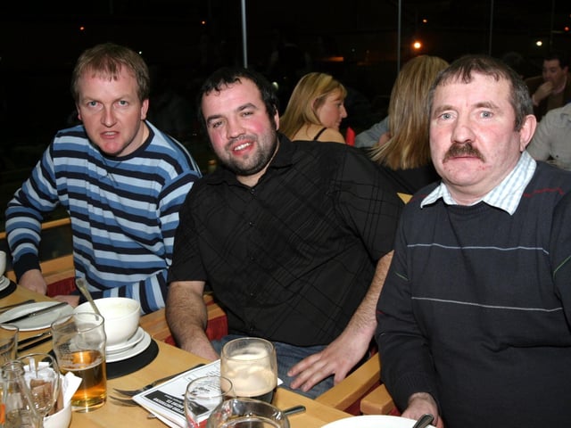 Brendan Harper, Cathal Glass, Barney Glass 0217JML : Derry and Donegal folk out for a night at the Lifford Races back in February 2006.