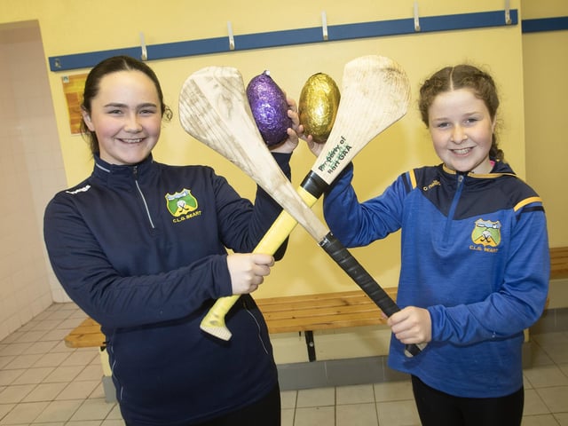 Two of the club's young hurlers pictured celebrating Easter at the clubhouse on Saturday.