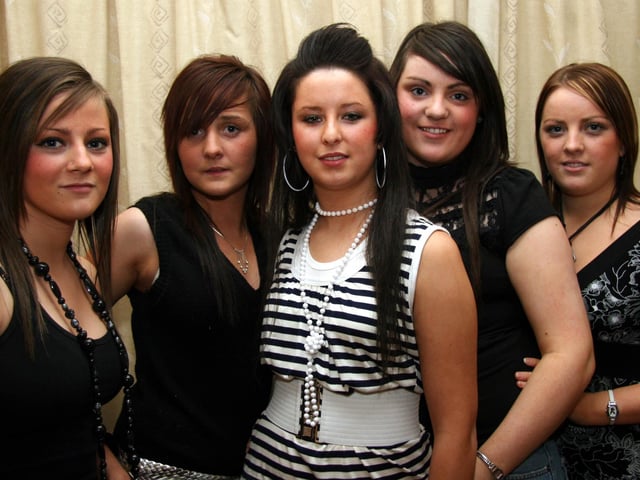 Emma poses for a photograph with friends, Carla, Kirsty, Jamie and Kiera 0005JML  : Parties and celebrations March 2006: Emma Doherty.