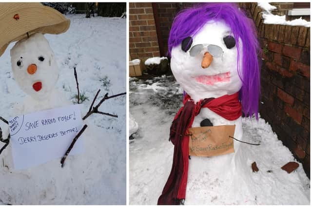 Some of the message carrying snowmen and women created locally.