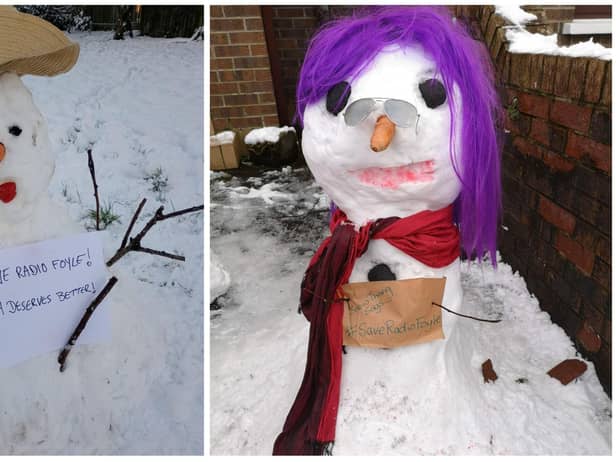 Some of the message carrying snowmen and women created locally.