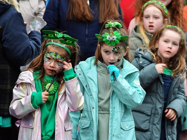 Revellers at the St Patrick’s Day parade, in Derry, on Monday afternoon. Photo: George Sweeney