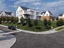A 3D image and view of a proposed apartment building that is due to be developed in Upper Galliagh after councillors backed  a Reserved Matters Application for 169 dwellings – 22 detached, 110 semi-detached, 24 apartments and 13 townhouses