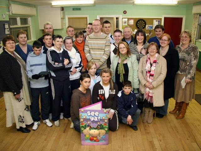 John pictured with staff and members of The Ballymagroarty Youth Club at his leaving party 0017JML : Parties and celebrations March 2006: John Leonard.