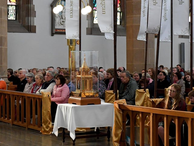 Relics of St Bernadette on display in St Eugene’s Cathedral. The relics of the saint are being taken on pilgrimage to each of the 26 Catholic dioceses in Ireland. Photo: George Sweeney