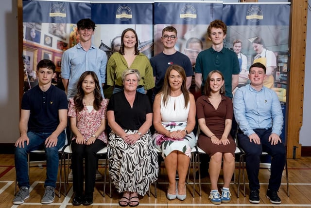 Students who attained an outstanding 3A* or 4 A* grades in their A2 examinations with Mrs Edel Moore (Chairperson, Board of Governors) & Mrs Siobhan McCauley (Principal)