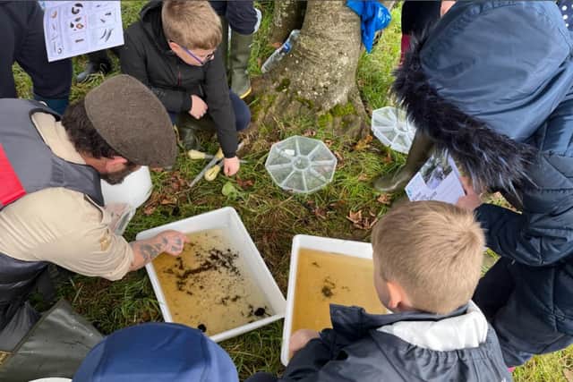 Examining the invertebrates of the Culdaff River to assess water quality.